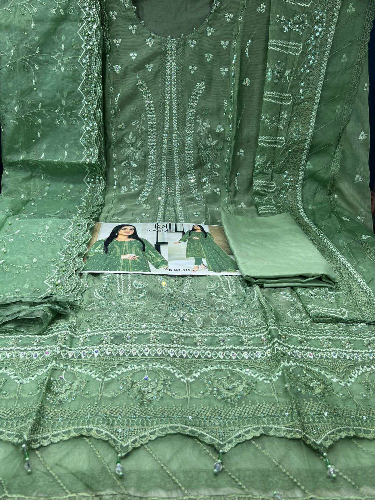 Premium Quality Pakistani Inspired Unstitched Party Collection - Mint 2000