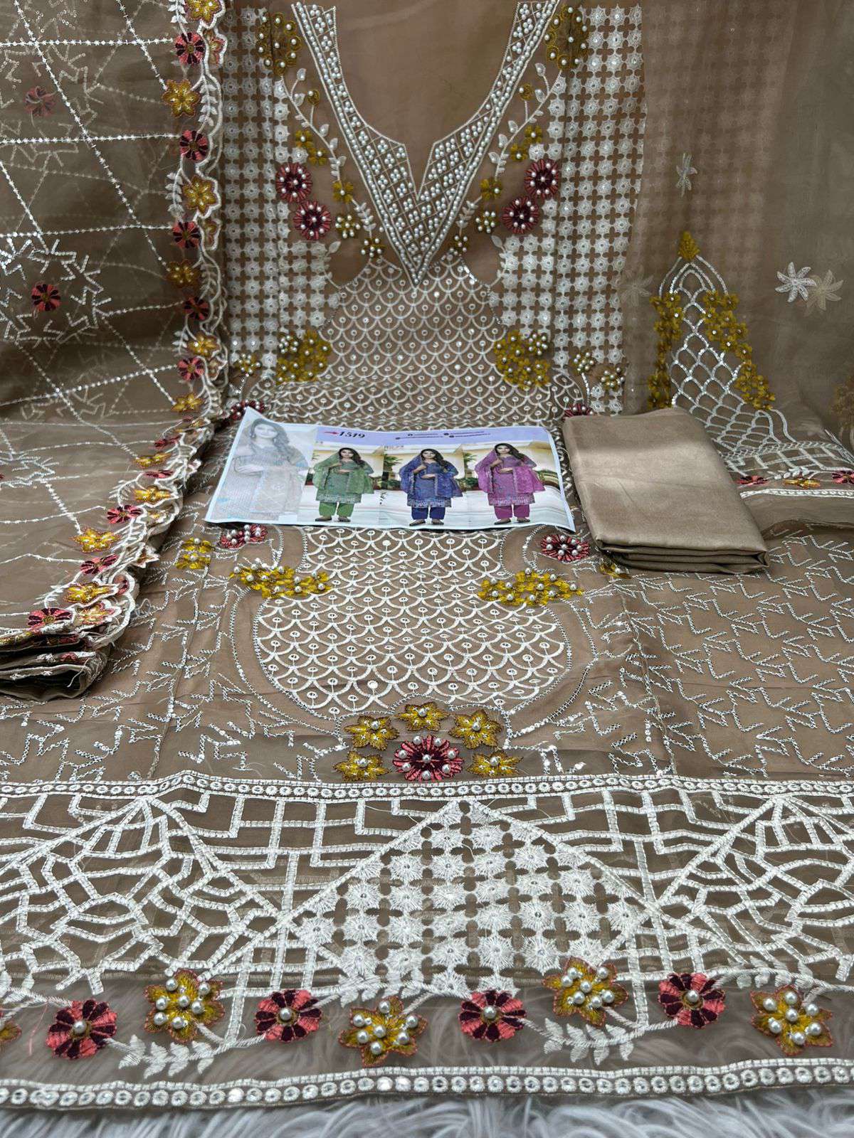 Pakistani Inspired Cetalogue Pure Organza Unstitched Collection - Brown 2000