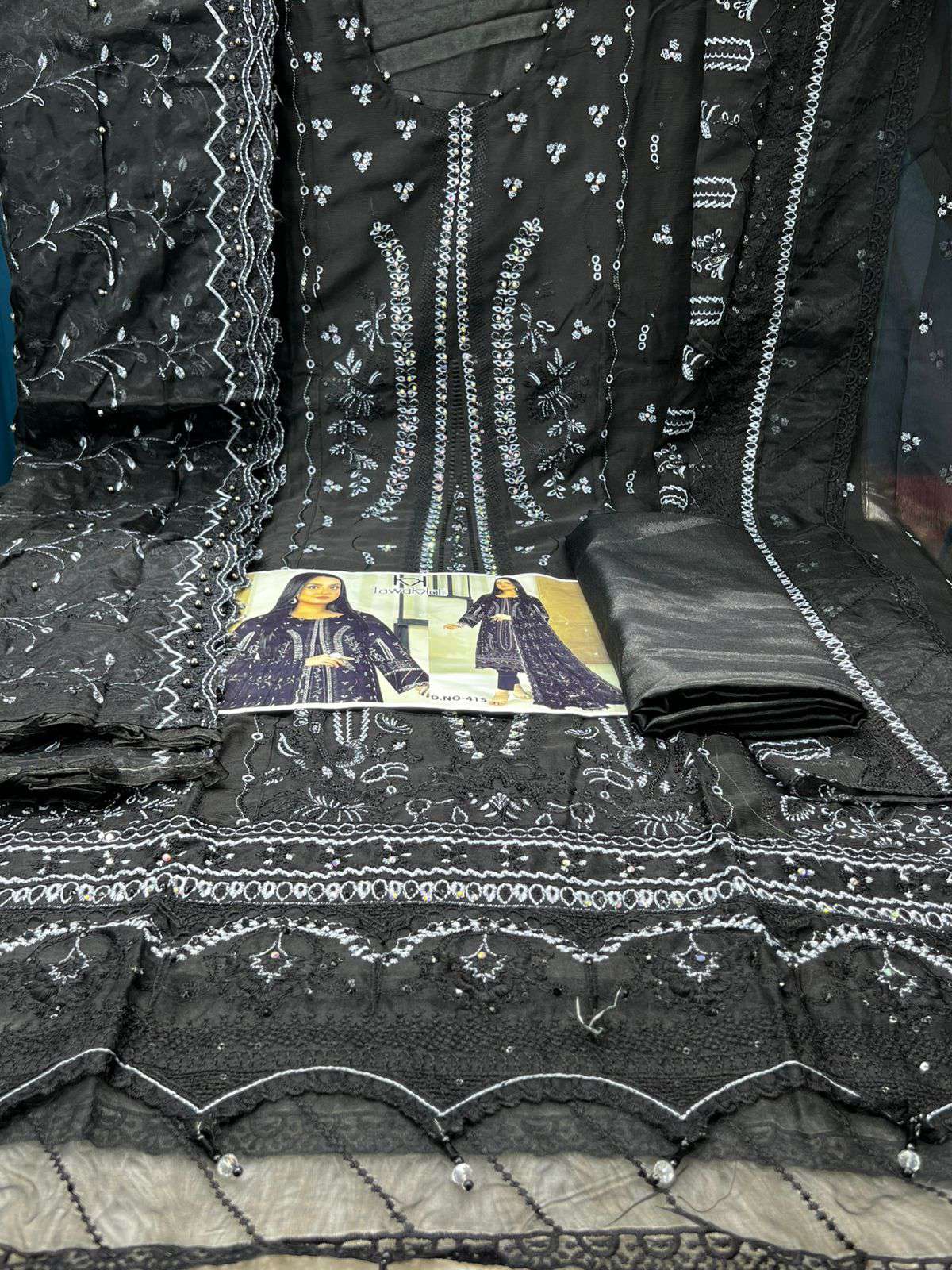 Premium Quality Pakistani Inspired Unstitched Party Collection - Black 2000