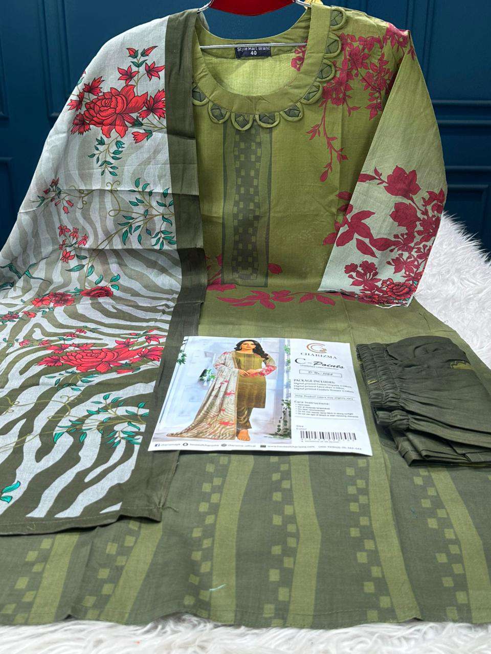 Charizma Pakistani Catalogue Printed Stitched Cotton Collection - 1150 Olive